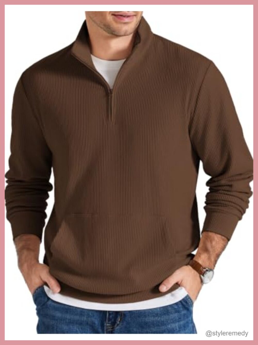 Corduroy Quarter Zip Pullover Mock Neck Long Sleeve Sweatshirt